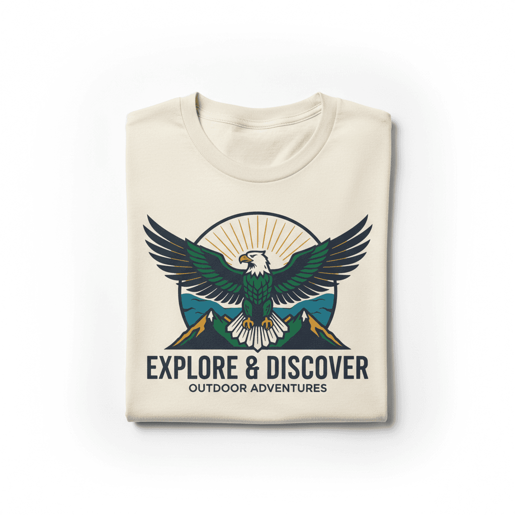 Folded custom t-shirt displaying full front print design in detail