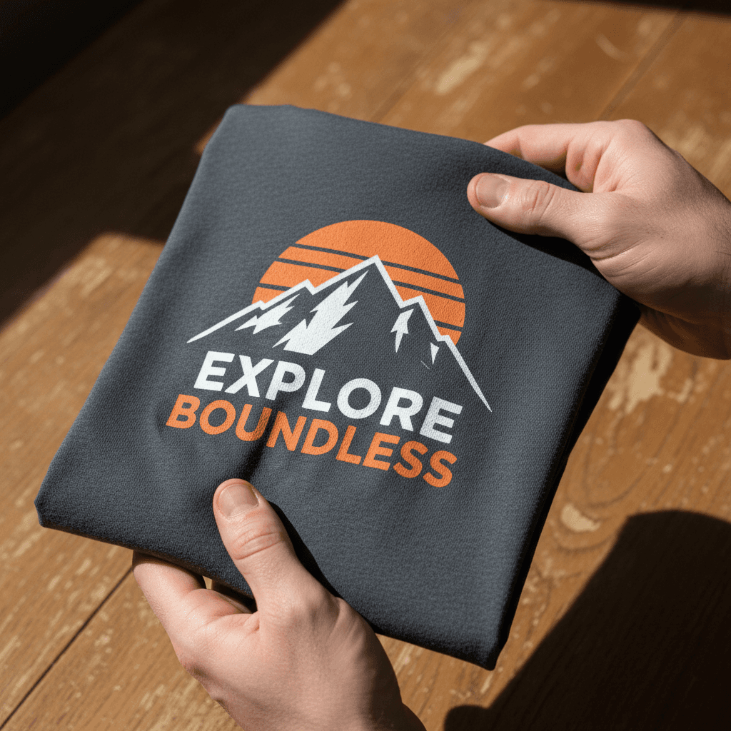 Close-up of folded custom printed t-shirt showing print quality