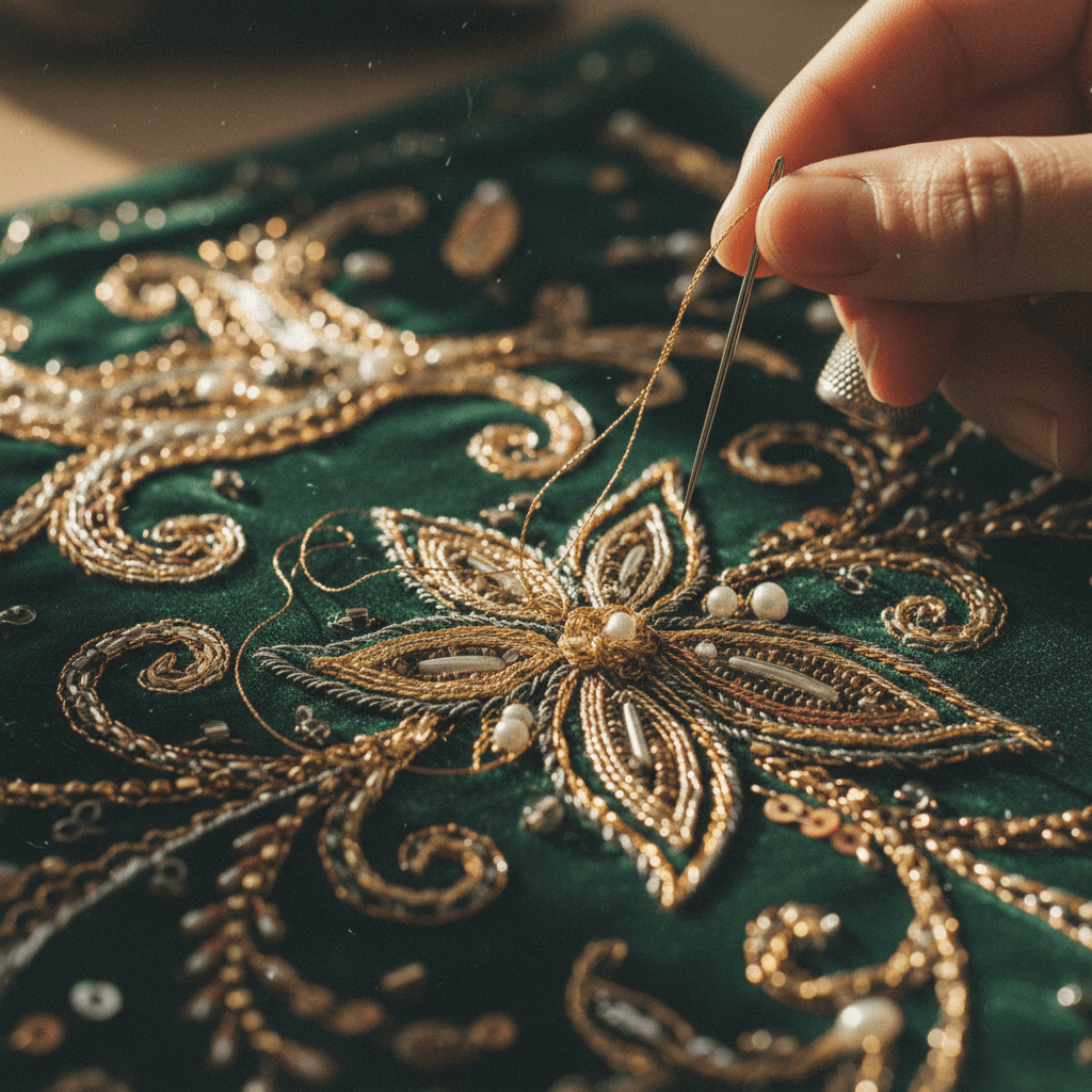 Detailed embroidery and stitching on custom uniform design